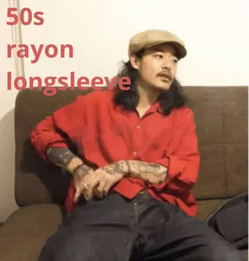 50년대 빈티지 레이온 오픈 카라 셔츠 / 플랩 / 핸드 스티치
