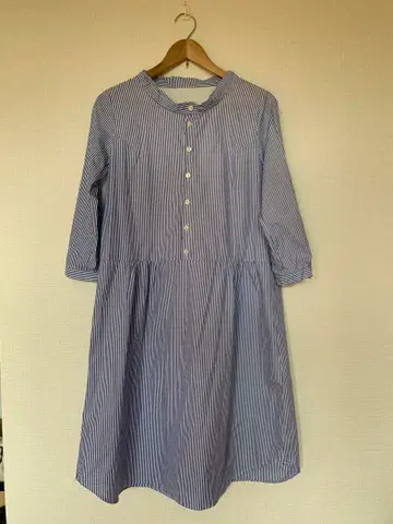 스나오쿠와하라 스트라이프 버튼 A 라인 원피스 M