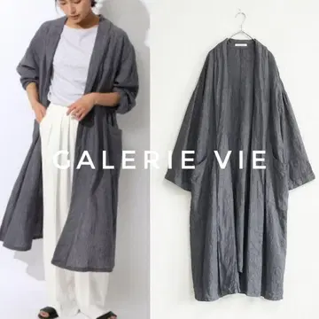 GALERIE VIE 린넨 가운 린넨 롱 가디건 그레이 36