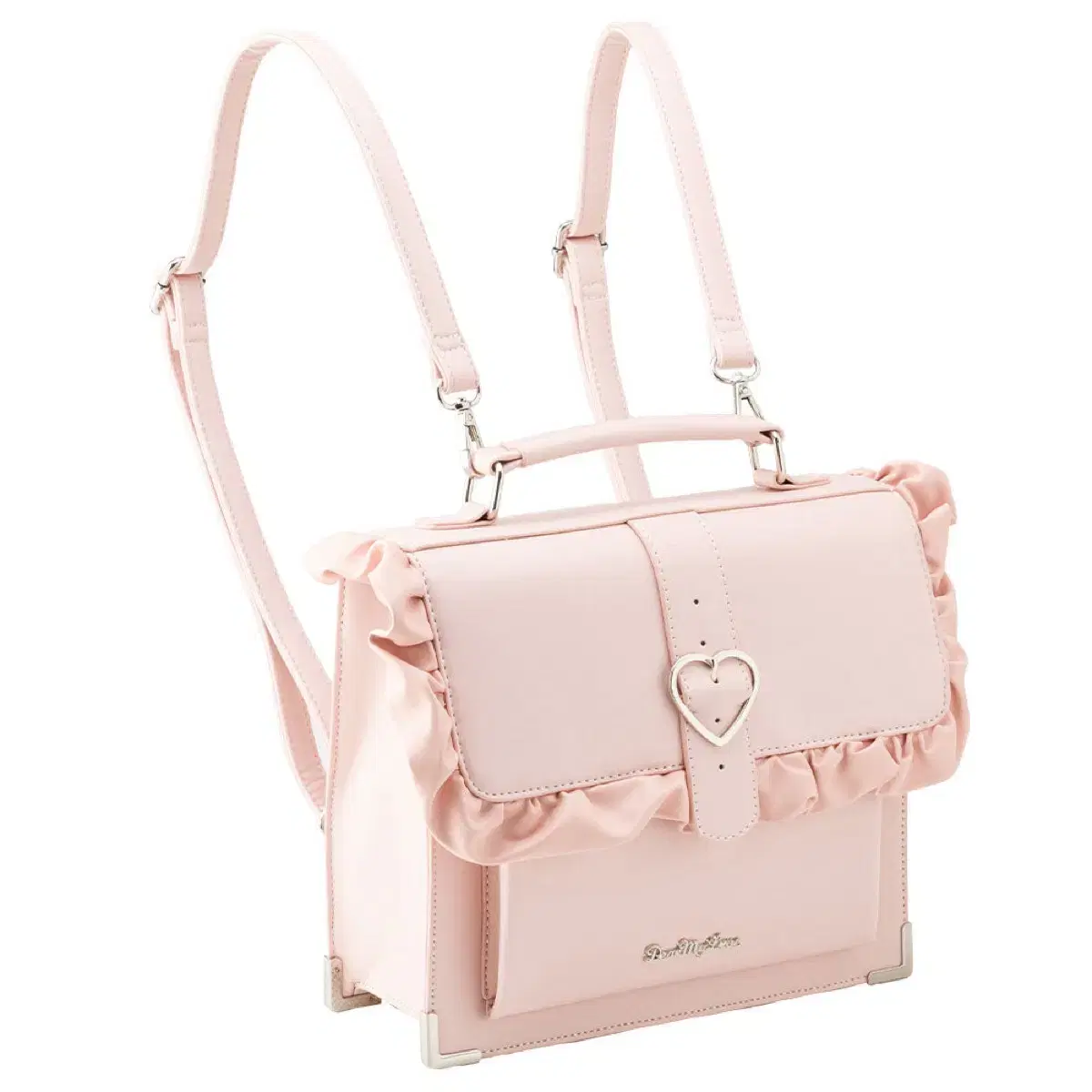 DearMyLove Frill Heart Belt Square 3way Satchel Bag Pink