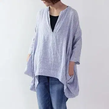 925t*베리떼꾸르 린넨 스트라이프 디자인 셔츠 튜닉