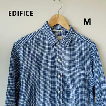 EDIFICE 에디피스 파랑과 화이트 깅엄 체크 셔츠 린넨 린넨 M