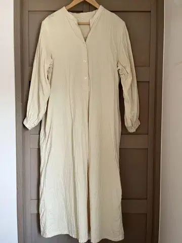 무인양품 카폭 혼방 이중 거즈 원피스 베이지 M