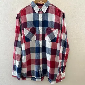 새상품급 Pilgrim surf+supply 체크 셔츠 레드 블루 M