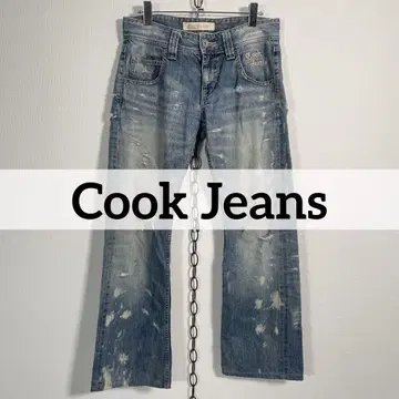 90s Cook Jeans 데미지 블리치 데님 로우라이즈 와이드 팬츠