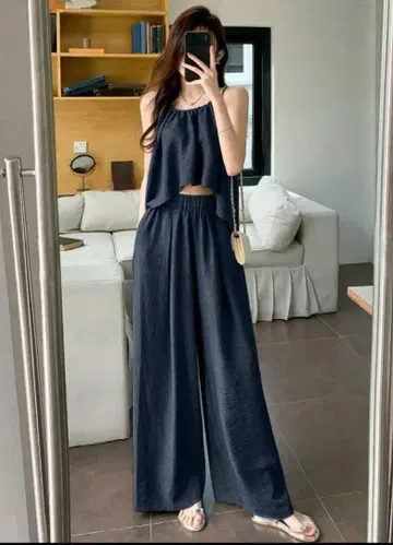 SHEIN 네이비 플레어 탑 팬츠 셋업