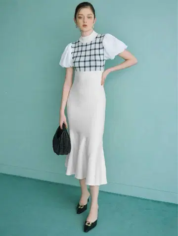 eimy istoire 셰퍼드 체크 머메이드 니트 원피스