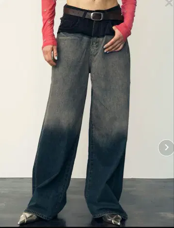 uyu. 디자인 절개 데님 와이드 팬츠