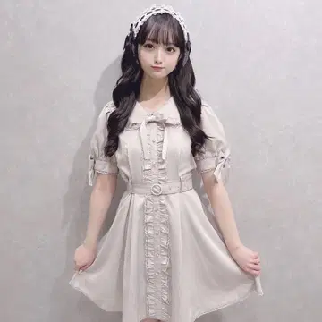 허니시나몬 소매 리본 포인트 펄 원피스 핑크