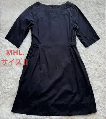 마가렛호웰 MHL. 원피스 네이비 밴드 카라 백 버튼