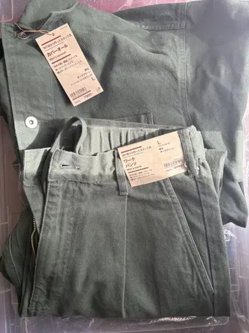 무인양품 나무 열매로 만든 카폭 혼방 커버올 워크 팬츠 다크 그린 L