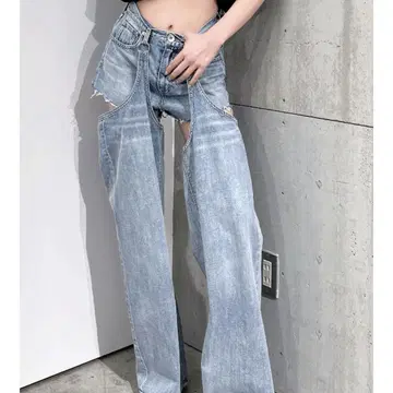 GYDA 유니크 오픈 디자인 라이트 블루 데님