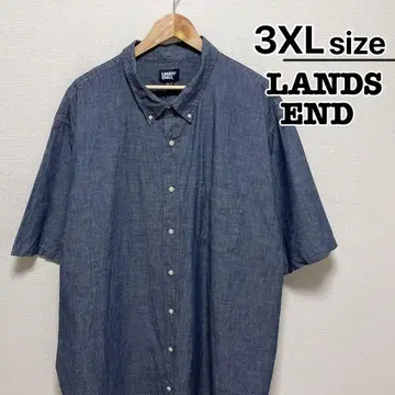 LANDS'END 바지 셔츠 반팔 3XL 네이비 무지 샴브레이