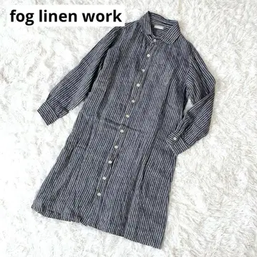 fog linen work 리투아니아 린넨 100% 롱 셔츠 스트라이프