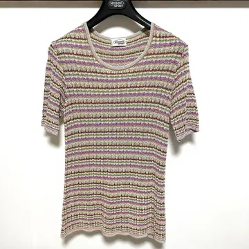 미사용품 MISSONI 멀티 컬러 스트라이프 반팔 니트