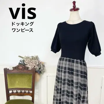 77 새상품급 vis 흑백 도킹 원피스