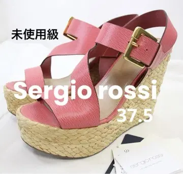 미사용급 Sergio rossi 가죽 통굽 웨지솔 샌들 37.5