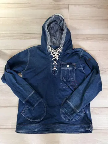 AVIREX U.S. NAVY 데님 후드 후드티 남성용 L 사이즈