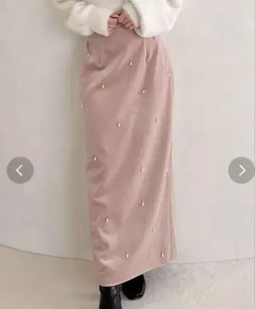 비즈 장식 핑크 롱 스커트