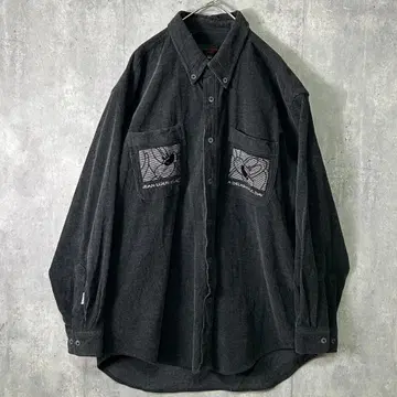 코듀로이 자수 긴팔 셔츠 차콜 빈티지 블랙 XL