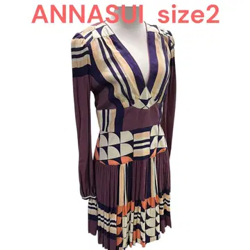 안나수이 ANNA SUI 긴팔 플리츠 여성용 보라색 원피스 size2