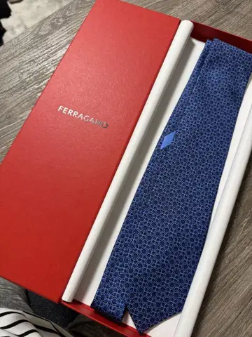 FERRAGAMO 파랑 패턴 넥타이 박스 포함