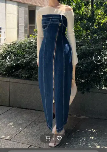 러그 문 다크 데님 지퍼가 달린 롱 원피스