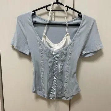 PELLICULE 레이스업 코르셋 레이어드 티 상의