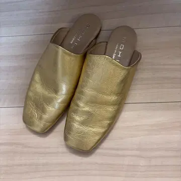골드 가죽 슬립온 샌들