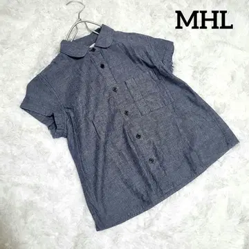 MHL 마가렛 호웰 코튼 셔츠 반팔 둥근 카라 그레이 S