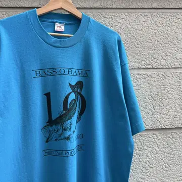 90s USA제 파랑 프린트 티셔츠 낚시 물고기 XL 사이즈 빈티지