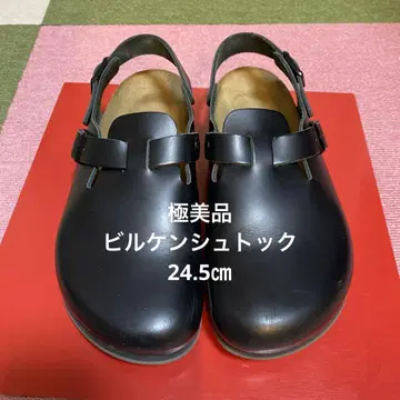 블랙 가죽 클로그 샌들 38