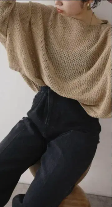 오메카시 린넨 와이드 니트 풀오버 베이지