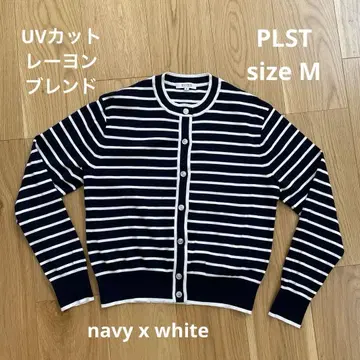 PLST UV 차단 레이온 블렌드 크루넥 가디건 보더 M