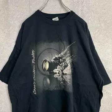 GILDAN 카메라 프린트 티셔츠 반팔 블랙 2XL