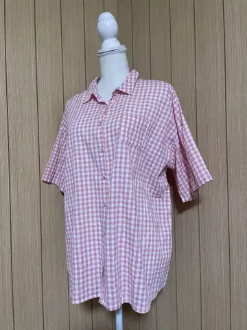 사만사 모스모스 핑크 깅엄 체크 반팔 셔츠 프리