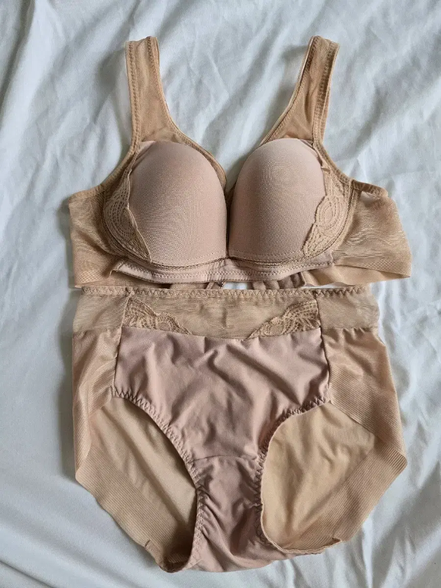 Used Women's bibi Skin Fit Full Cover-Up Nude Bra and Panty Set