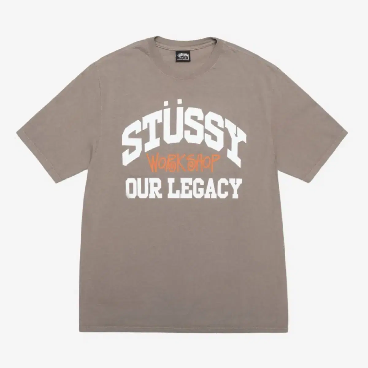 [S] Stussy Our Legacy Workshop Pigment Collegiate Short Sleeve T-Shirt Taupe