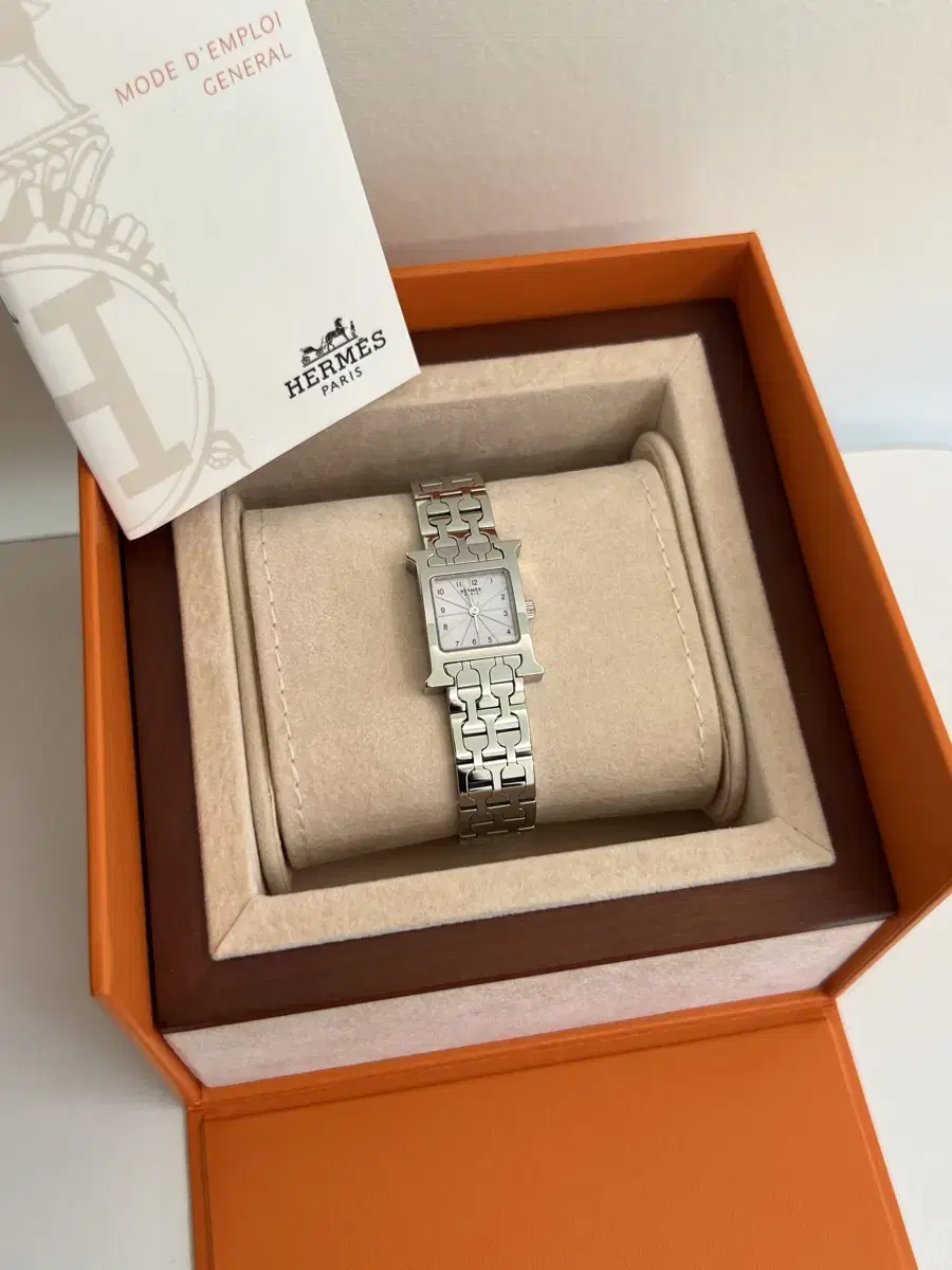 Authentic Hermes H Hour Mini Women's Steel Watch Pink Chene