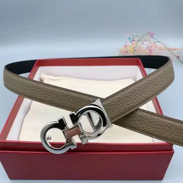 페라가모 베이지 가죽 벨트 실버 버클 100cm