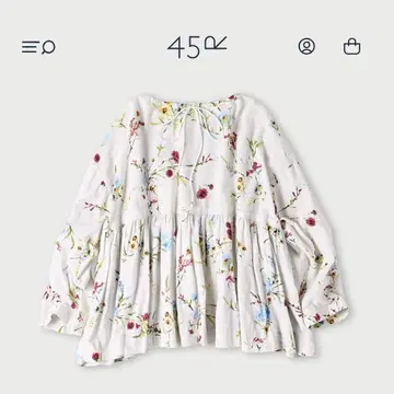 45R 미사용 새상품 인도 카디 봄 옆 프린트 개더 블라우스