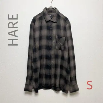 하레 긴팔 셔츠 옴브레 체크 얇은 소재 블랙 브라운 S