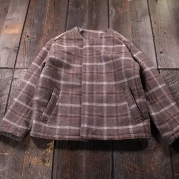 구제 의류 노카라 울 자켓 뉴질랜드 울 M 체크