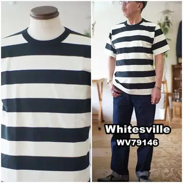 WHITESVILLE 화이츠빌 반팔 티셔츠 컷소 보더 XL