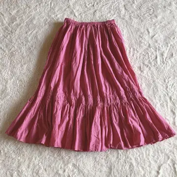 ICHI 면 100% 개더 플레어 롱 스커트 인도산 핑크
