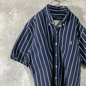 RALPH LAUREN 캐주얼 셔츠 반팔 네이비 스트라이프