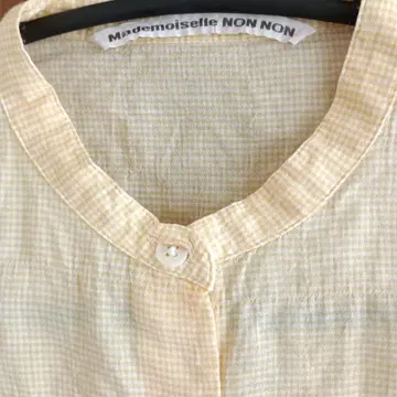 Mademoiselle NON NON 옐로우 컬러 체크 무늬 반소매 셔츠