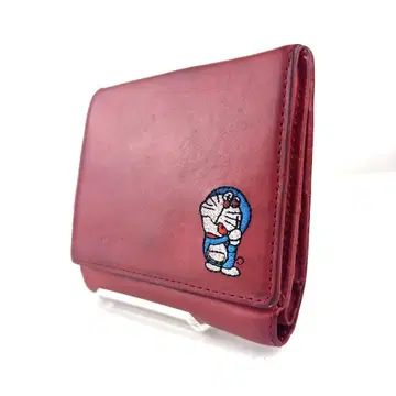 키소라 도라에몽 콜라보 미디엄 지갑 소가죽 레드 2단 폴더형