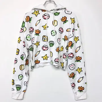FOREVER21 닌텐도 슈퍼 패미컴 캐릭터 패턴 크롭 후드티