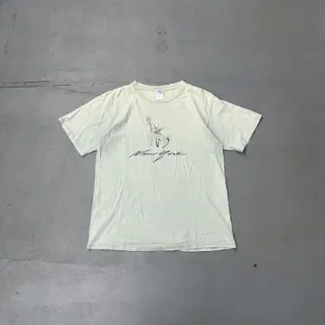 90s 빈티지 페이드 모스그린 반팔 티셔츠 남성용 자수